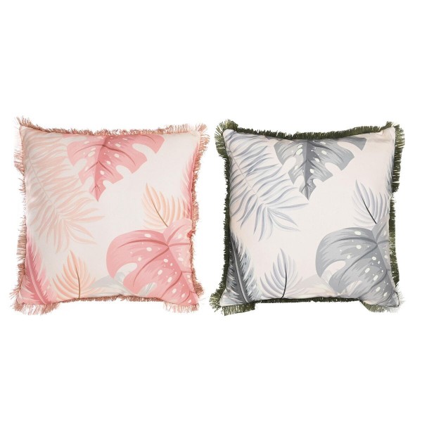 Μαξιλάρι DKD Home Decor Γκρι πολυεστέρας Κοράλι Αλουμίνιο Τροπικό Φύλλο φυτού (45 x 10 x 45 cm) (x2)