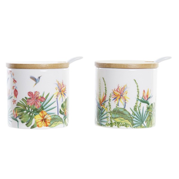 Δοχείο για Ζάχαρη DKD Home Decor Τροπικό Κήπος Πολύχρωμο Διακοσμητική κανάτα Dolomite (7,5 x 7,5 x 7,5 cm)