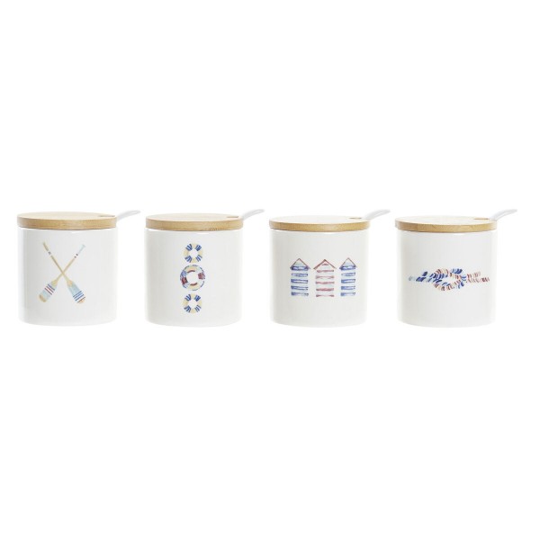 Δοχείο για Ζάχαρη DKD Home Decor Λευκό Ναύτης Διακοσμητική κανάτα Dolomite (175 ml) (7,5 x 7,5 x 7,5 cm) (4 Μονάδες)