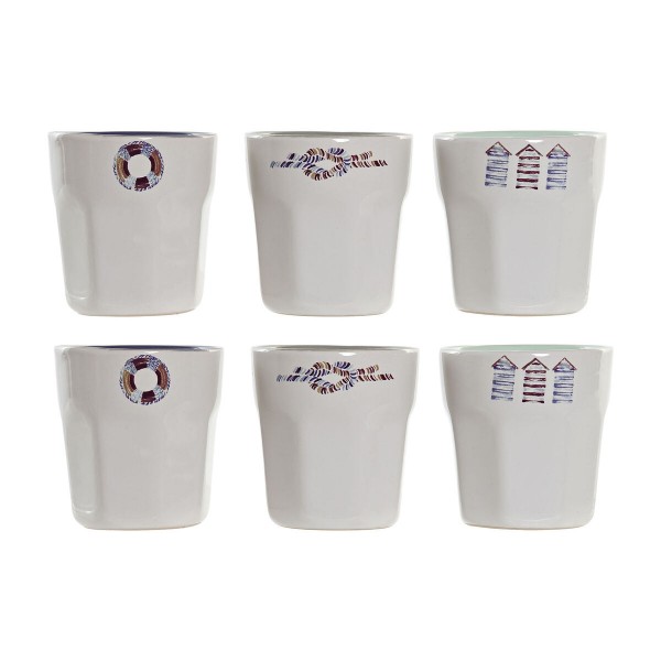 Σετ Κούπες Καφέ DKD Home Decor Navy Λευκό Πήλινα (90 ml)