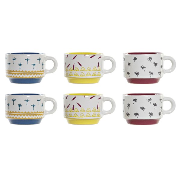 Σετ Κούπες Καφέ DKD Home Decor Μπλε Τυρκουάζ Κίτρινο Πήλινα (90 ml)