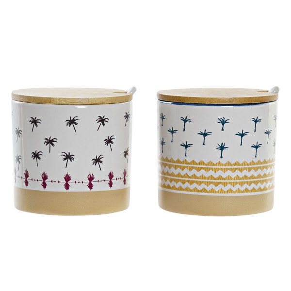 Δοχείο για Ζάχαρη DKD Home Decor Πολύχρωμο Αφρικανός Διακοσμητική κανάτα Πήλινα (x2) (9,5 x 9,5 x 9,5 cm)