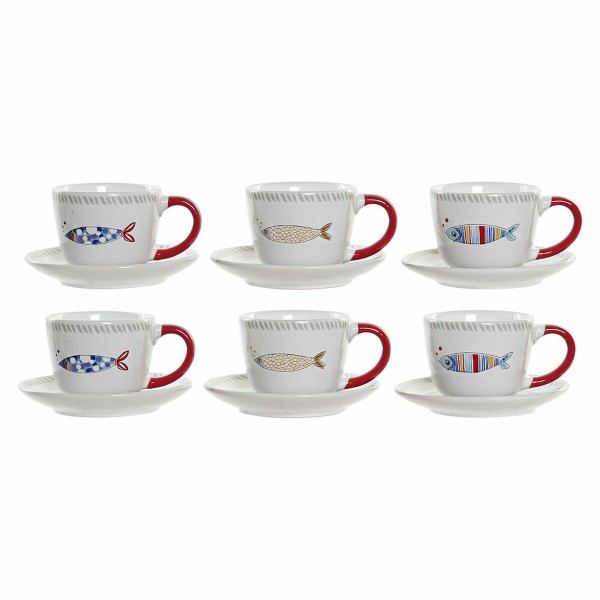 Σετ Κούπες Καφέ DKD Home Decor Κόκκινο Λευκό Πολύχρωμο Πήλινα (180 ml)