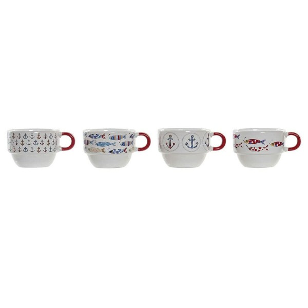 Σετ Κούπες Καφέ DKD Home Decor Κόκκινο Πολύχρωμο Πήλινα (190 ml)