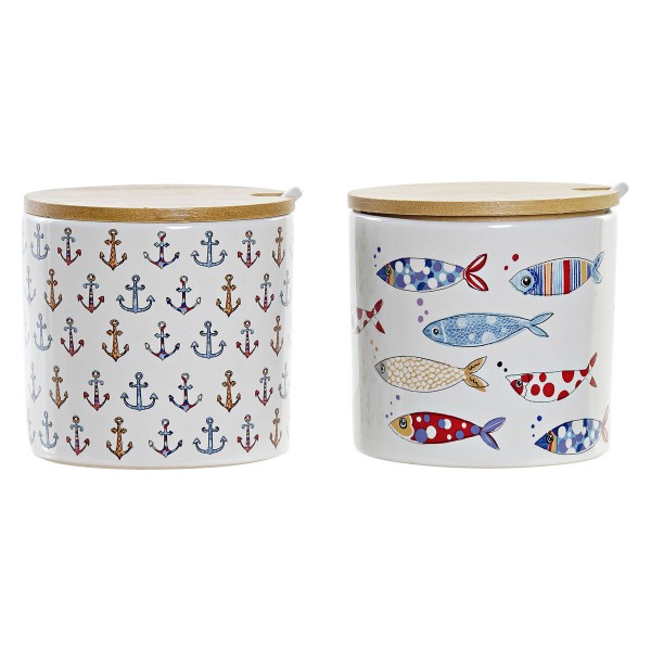 Δοχείο για Ζάχαρη DKD Home Decor Λευκό Μεσογείακός Διακοσμητική κανάτα Πήλινα (x2) (9,5 x 9,5 x 9,5 cm)