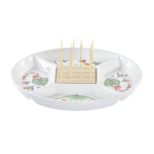 Δίσκος για σνακ DKD Home Decor Φυσικό Πολύχρωμο Διακοσμητική κανάτα Πήλινα Τροπικό (23,5 x 23,5 x 7 cm)