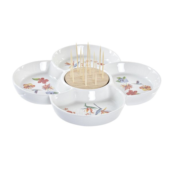 Δίσκος για σνακ DKD Home Decor Φυσικό Πολύχρωμο Διακοσμητική κανάτα Πήλινα Τροπικό (22 x 22 x 7 cm)