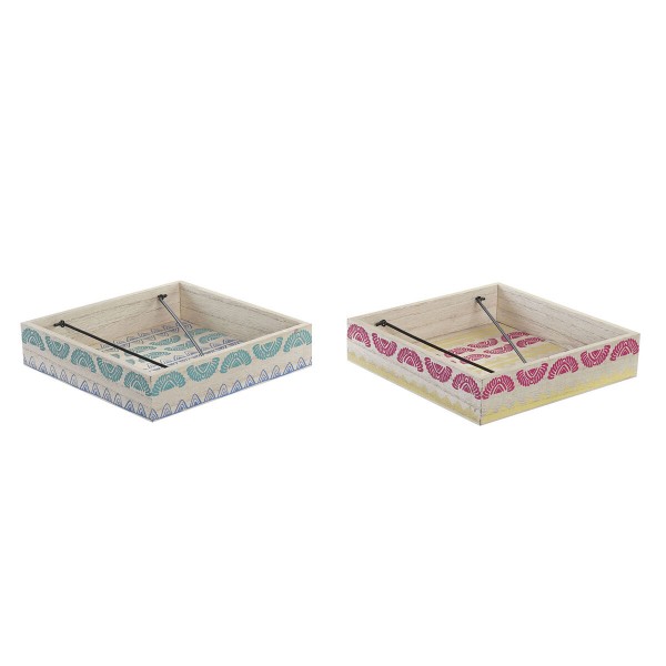 Θήκη για Χαρτοπετσέτες DKD Home Decor Africa Μέταλλο MDF (18 x 18 x 4 cm) (x2)