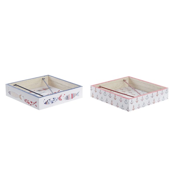 Θήκη για Χαρτοπετσέτες DKD Home Decor Fishes Μέταλλο MDF (18 x 18 x 4 cm) (x2)