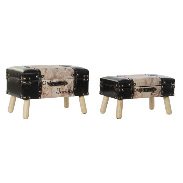 Σκαμπό DKD Home Decor   Κόκκινο Μαύρο Μπεζ Ξύλο Καφέ PU (60 x 36 x 40 cm)
