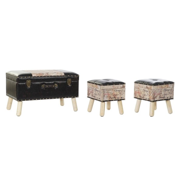 Σκαμπό DKD Home Decor   Κόκκινο Μαύρο Μπεζ Ξύλο Καφέ PU (70 x 40 x 44 cm)