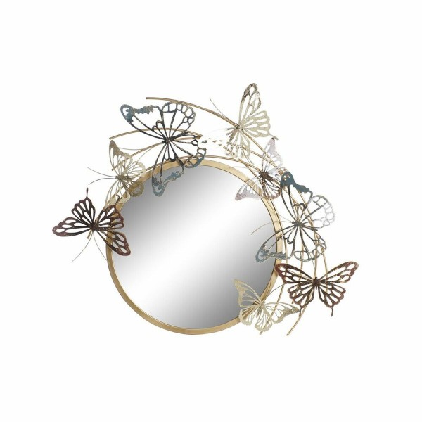 Τοίχο καθρέφτη DKD Home Decor Καθρέφτης Χρυσό Μέταλλο Πολύχρωμο Πεταλούδες (70 x 7 x 80,6 cm)