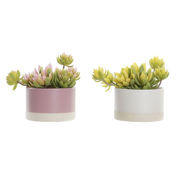 Διακοσμητικό Φυτό DKD Home Decor Λευκό Πράσινο Κίτρινο Ανοιχτό Ροζ Πήλινα PE (15 x 12 x 13 cm) (x2)