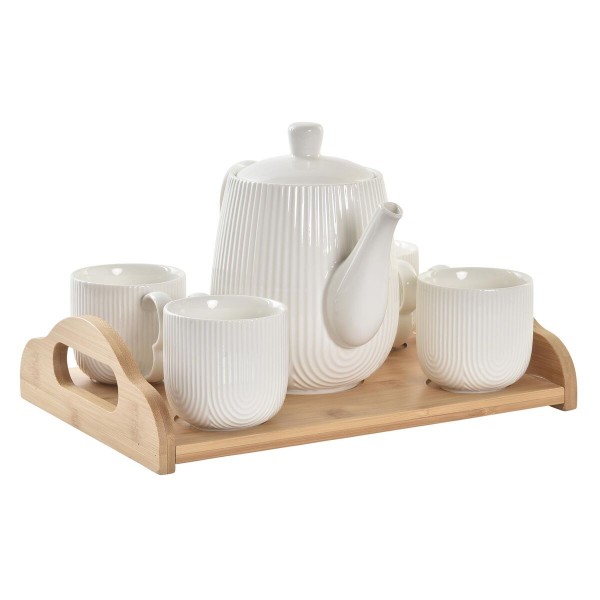 Σετ καφέ DKD Home Decor Φυσικό Πορσελάνη Λευκό Διακοσμητική κανάτα (29 x 20 x 7 cm)