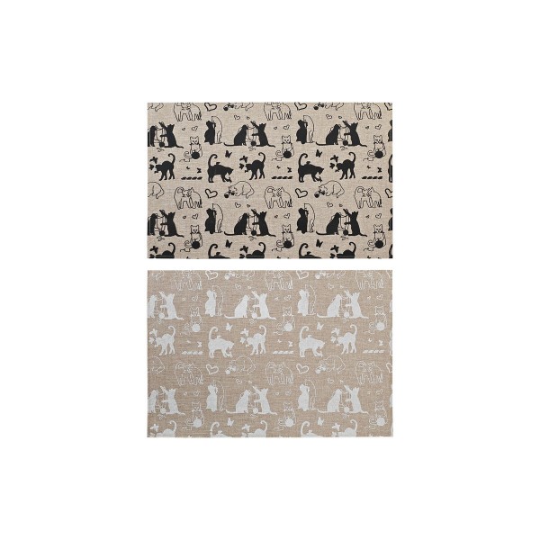 Σουπλά DKD Home Decor Μαύρο λινό Λευκό (45 x 30 x 0,5 cm) (x2)