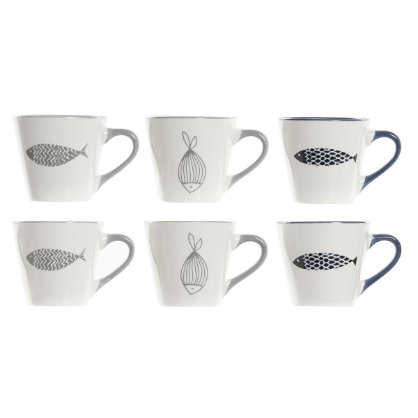 Σετ Κούπες Καφέ DKD Home Decor Γκρι Μπλε Πορσελάνη Bone China (90 ml)