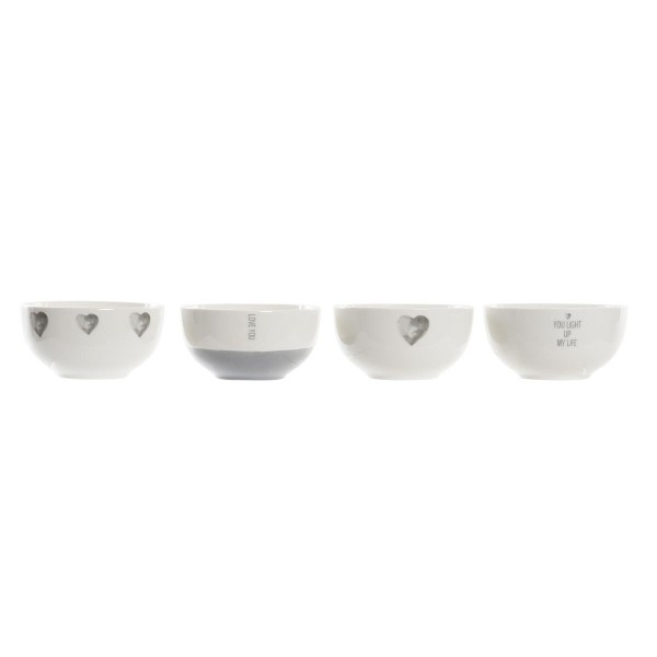 Μπολ DKD Home Decor Πορσελάνη Γκρι Πορσελάνη Bone China Καρδιές (13 x 13 x 6,8 cm) (4 Μονάδες)