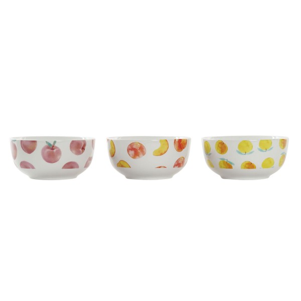 Μπολ DKD Home Decor Φρούτα Πορσελάνη (13,5 x 13,5 x 6,5 cm) (3 Μονάδες)