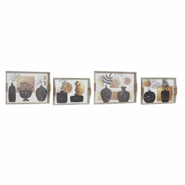 Σετ Δίσκων DKD Home Decor Βάζο Μαύρο Χρυσό Λευκό 40 x 30 x 6 cm Σύγχρονη (x2)