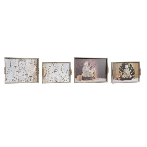 Σετ Δίσκων DKD Home Decor Φυσικό Βούδας Πολύχρωμο Ανατολικó 40 x 30 x 6 cm Ξύλο MDF (x2)