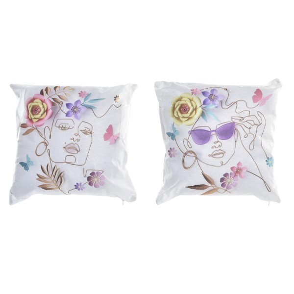 Μαξιλάρι DKD Home Decor Πρόσωπο πολυεστέρας Αλουμίνιο Πολύχρωμο Σύγχρονη (45 x 10 x 45 cm) (x2)