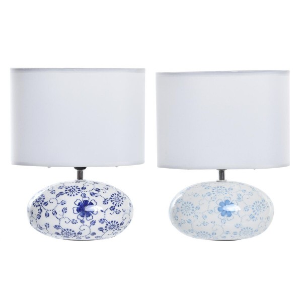 Επιτραπέζιο Φωτιστικό DKD Home Decor 25W Λουλούδι Κεραμικά Μπλε πολυεστέρας Λευκό 220 V Shabby Chic (23 x 13 x 29 cm) (x2)