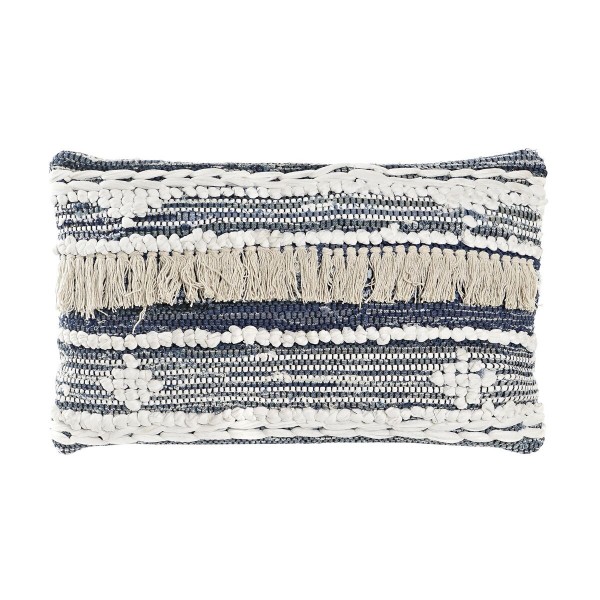 Μαξιλάρι DKD Home Decor Ρίγες Μαύρο πολυεστέρας βαμβάκι Αλουμίνιο Λευκό Ινδός (60 x 15 x 40 cm)