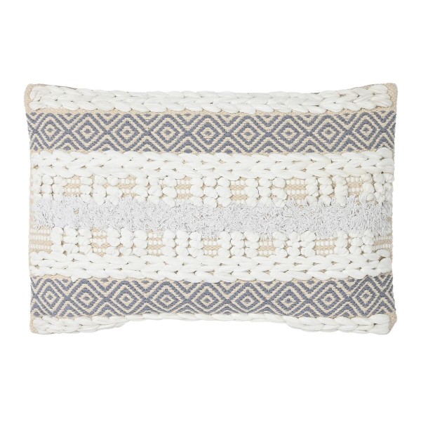 Μαξιλάρι DKD Home Decor Ρίγες Γκρι πολυεστέρας βαμβάκι Αλουμίνιο Λευκό Ινδός (60 x 15 x 40 cm)