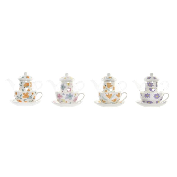 Τσαγιέρα DKD Home Decor Blomster Κρυστάλλινο Πορσελάνη Πολύχρωμο (250 ml) (4 Μονάδες)
