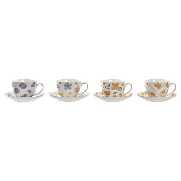 Σετ Κούπες Καφέ DKD Home Decor Blomster Πορσελάνη Πολύχρωμο (220 ml) (4 Μονάδες)