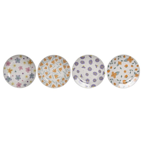 Flatplater DKD Home Decor Πορσελάνη Λευκό Πολύχρωμο (27 x 27 x 2 cm) (4 Μονάδες)