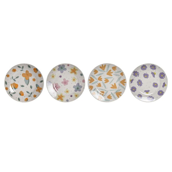 Flatplater DKD Home Decor Πορσελάνη Λευκό Πολύχρωμο (19 x 19 x 2 cm) (4 Μονάδες)