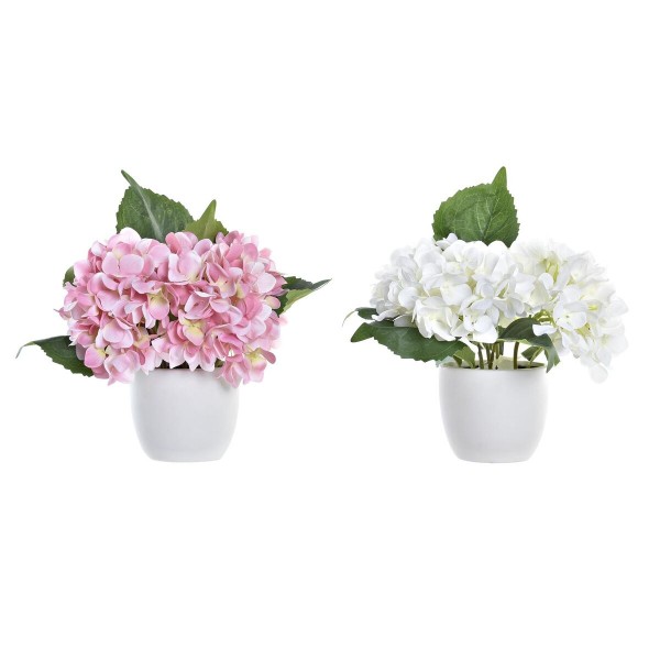 Decorative Flowers DKD Home Decor Ροζ Ύφασμα Λευκό PE (26 x 26 x 29 cm) (x2)