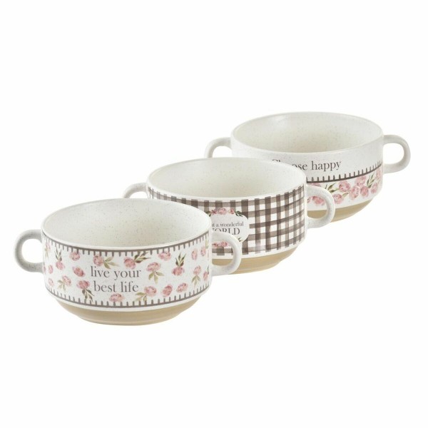 Μπολ DKD Home Decor Ροζ Λευκό Πορσελάνη Bone China (16 x 12 x 6,5 cm) (3 Μονάδες)