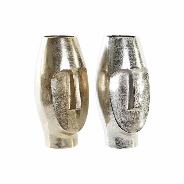 Βάζο DKD Home Decor Χρυσό Πρόσωπο Σαμπάνια Ασημί Αλουμίνιο Σύγχρονη (14 x 14 x 31 cm) (x2)  