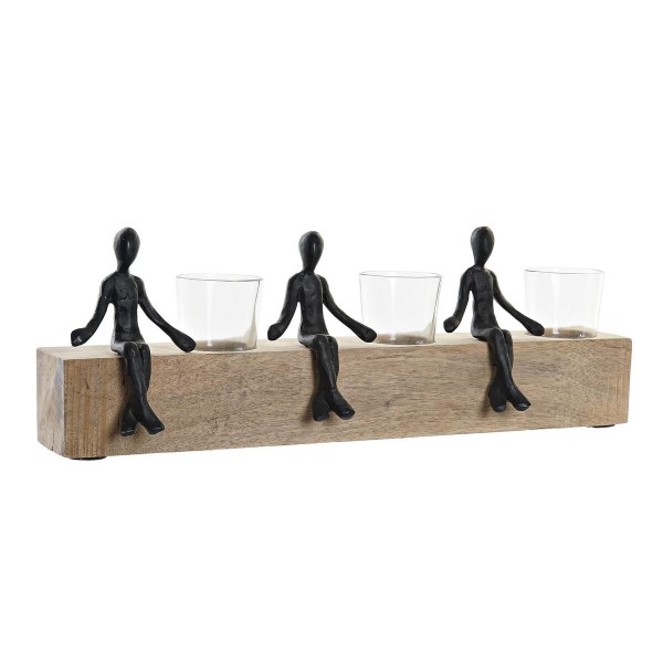 Κηροπήγιο DKD Home Decor Κρυστάλλινο Μαύρο Καφέ Διαφανές Αλουμίνιο Ξύλο από Μάνγκο (43 x 9 x 14 cm)