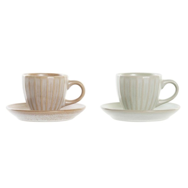 Σετ Κούπες Καφέ DKD Home Decor Πράσινο Ανοιχτό Ροζ Πήλινα (90 ml) (x2)