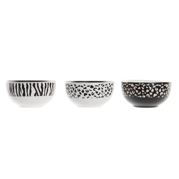 Μπολ DKD Home Decor Κεραμικά Μαύρο Λευκό Αποικιακό (13 x 13 x 7 cm) (3 Μονάδες)