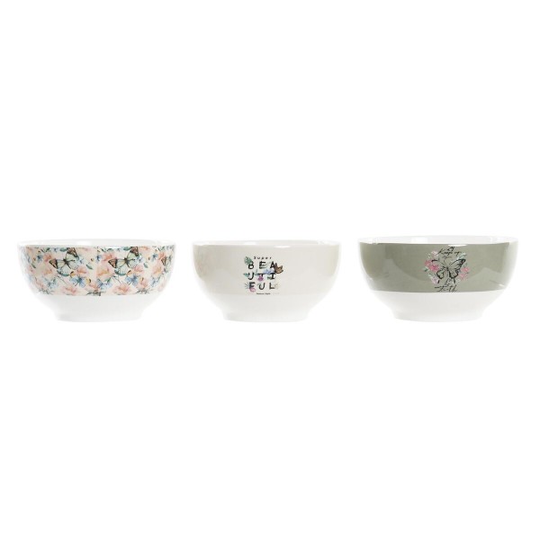 Μπολ DKD Home Decor Μπεζ Ροζ Πεταλούδα Πορσελάνη Bone China (14 x 14 x 7 cm) (3 Μονάδες)