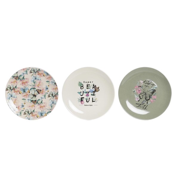 Flatplater DKD Home Decor Πεταλούδες Πορσελάνη (20,5 x 20,5 x 2 cm) (3 Μονάδες)