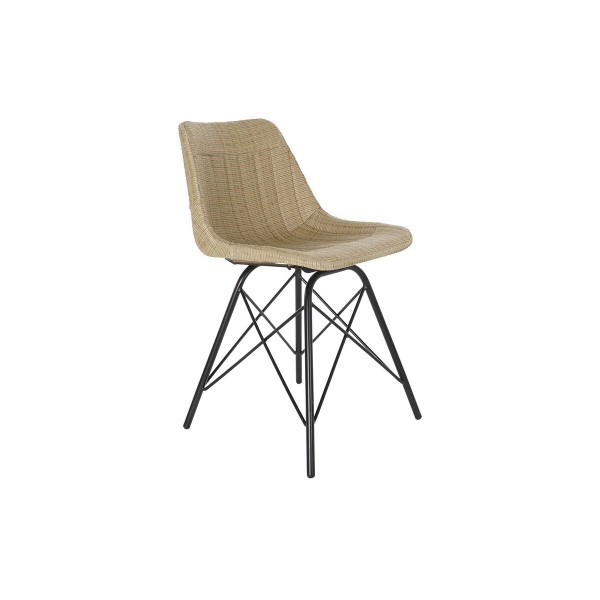 Καρέκλα Τραπεζαρίας DKD Home Decor Μαύρο Μέταλλο Ανοιχτό καφέ ρατάν (46 x 45 x 79 cm)