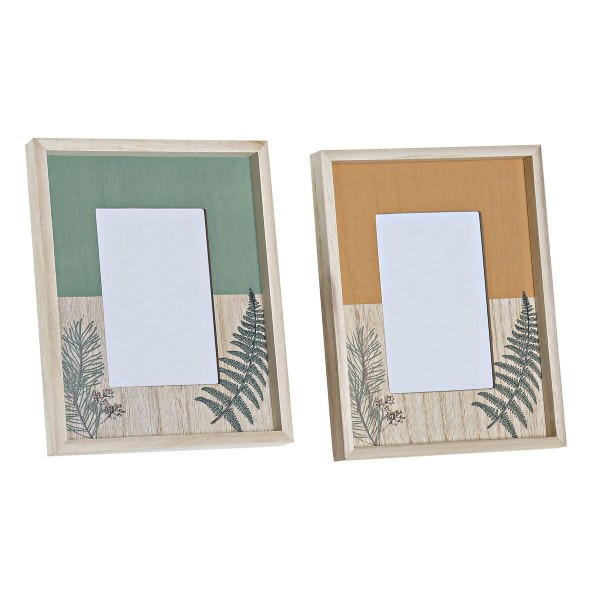 Κορνίζα DKD Home Decor Κρυστάλλινο Φυσικό Ξύλο Πορτοκαλί τερακότα Πράσινο Ξύλο MDF Σκανδιναβικός (19 x 3 x 24 cm) (x2)
