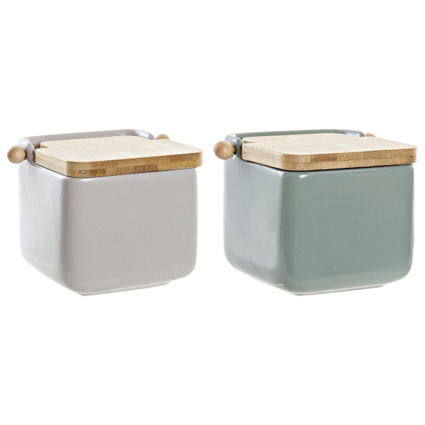 Αλατιέρα με Καπάκι DKD Home Decor Μπεζ Μέντα Διακοσμητική κανάτα Dolomite (x2) (15 x 12 x 11 cm)