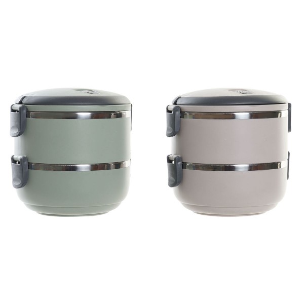 Ερμητικό Κουτί Γεύματος DKD Home Decor Στρόγγυλο Διπλή Ανοξείδωτο ατσάλι PP (1500 ml) (x2)