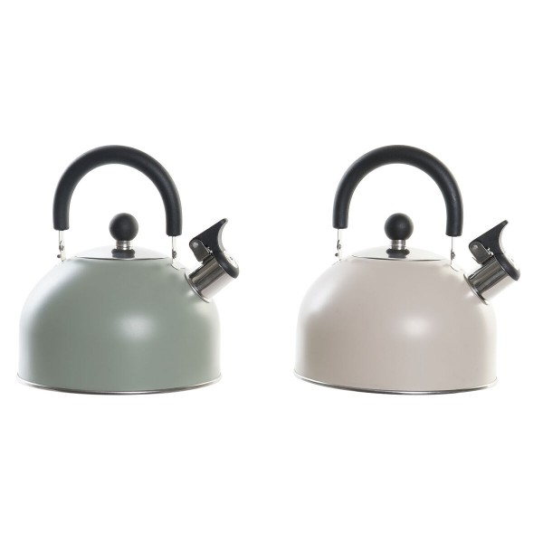 Τσαγιέρα DKD Home Decor Μπεζ Ανοξείδωτο ατσάλι Μέντα (22 x 19 x 20,5 cm) (x2)