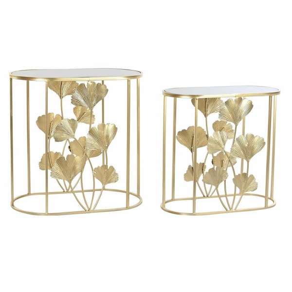 Σετ 2 Τραπεζάκια DKD Home Decor Κρυστάλλινο Χρυσό Μέταλλο Τροπικό Φύλλο φυτού (61 x 35 x 60 cm) (2 pcs)