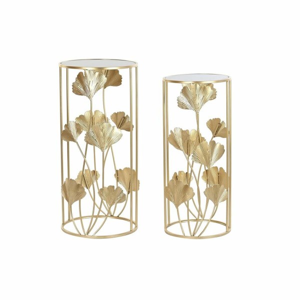 Σετ 2 Τραπεζάκια DKD Home Decor Κρυστάλλινο Χρυσό Μέταλλο Τροπικό Φύλλο φυτού (35 x 35 x 75 cm) (2 pcs)