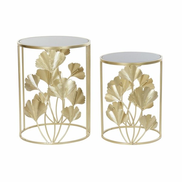 Σετ 2 Τραπεζάκια DKD Home Decor Κρυστάλλινο Χρυσό Μέταλλο Τροπικό Φύλλο φυτού (41,5 x 41,5 x 55 cm) (2 pcs)