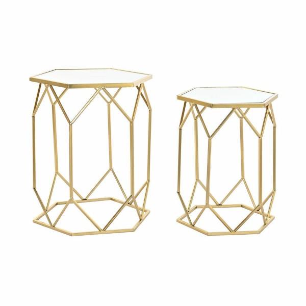 Σετ 2 Τραπεζάκια DKD Home Decor Καθρέφτης Χρυσό Μέταλλο (46 x 46 x 55 cm) (2 pcs)