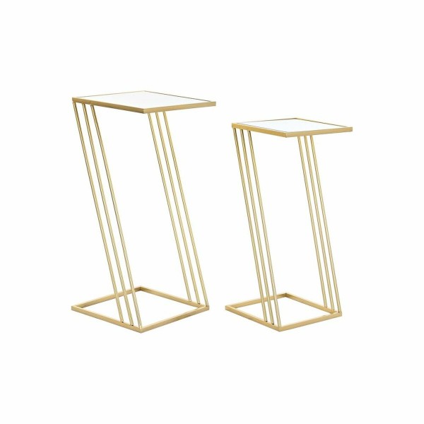 Σετ 2 Τραπεζάκια DKD Home Decor Καθρέφτης Χρυσό Μέταλλο (33 x 33 x 72 cm) (2 pcs)